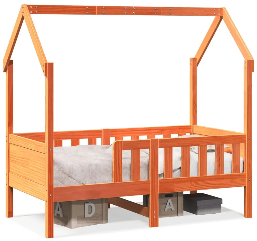 Giroletto Casetta Bambini Marrone Cera 80x160 Cm Massello Pino /
