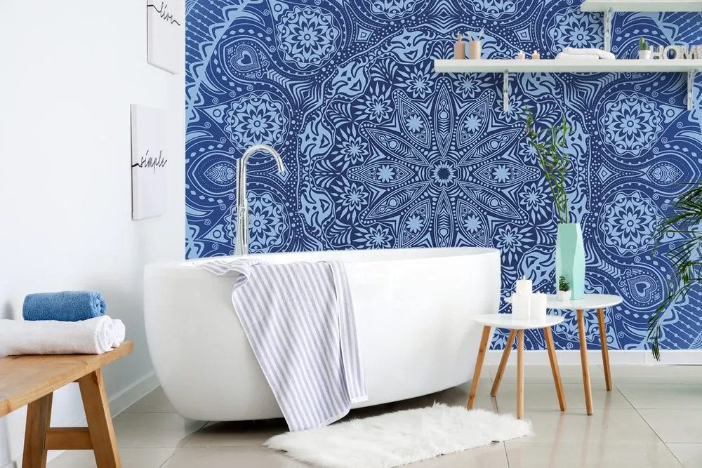 Carta da parati – Mandala decorativa con pizzo in blu