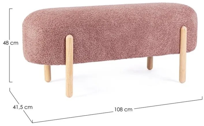 Panca DAYLA in tessuto effetto bouclé rosa scuro e gambe in legno rubberwood