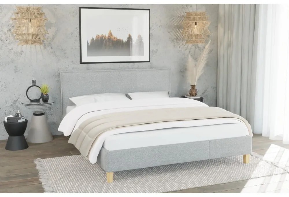 Letto matrimoniale imbottito grigio con griglia 200x200 cm Tina - Ropez