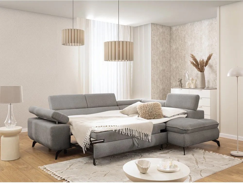 Divano angolare grigio chiaro (con penisola a destra/a L) con rivestimento in ciniglia Marbeya – Ropez