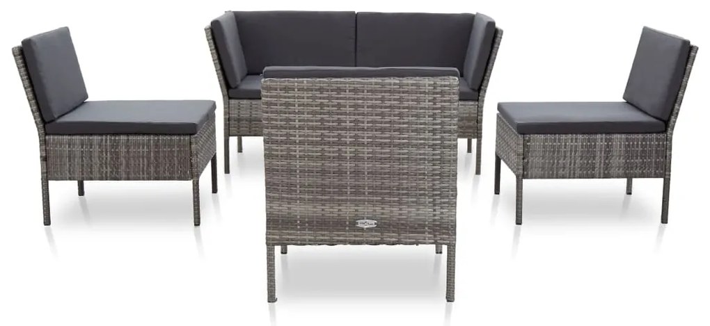 Set Divani da Giardino 6 pz con Cuscini in Polyrattan Grigio