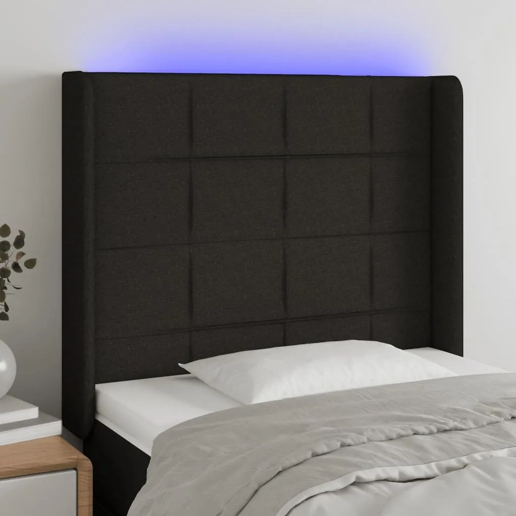 Testiera A Led Nero 93x16x118/128 Cm İn Tessuto /