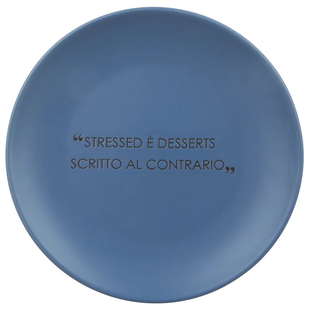 Piatto frutta ottanio 19 cm stoneware scritta Quotes