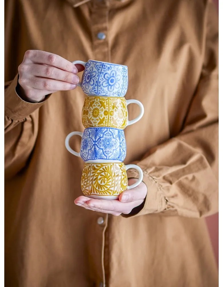 Tazzine in set per espresso blu e arancioni in gres 4 pz 155 ml Milton – Bloomingville