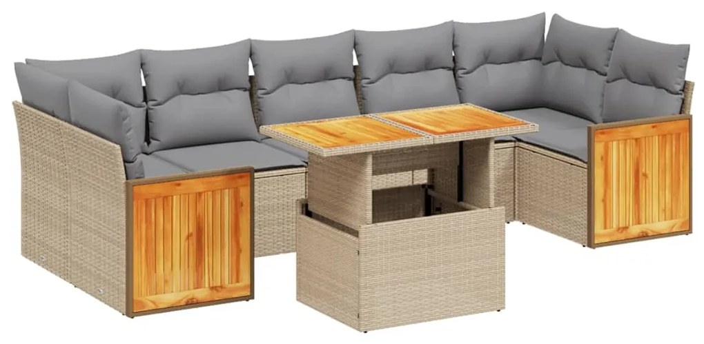 Set divano da giardino 8 pz con cuscini beige in polyrattan