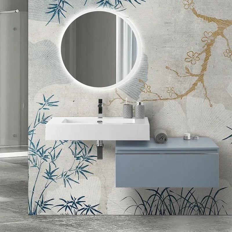 Mobile bagno 80 cm blu pastello lavabo sospeso 100 cm e specchio LED Iside