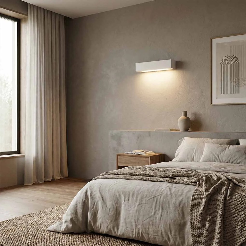 Applique da Parete 2xE14 Rettangolare 36cm in Gesso Pitturabile