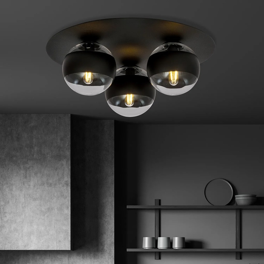 Plafoniera Minimal Mnemosine Acciaio Nero 3 Luci E14 Ip20