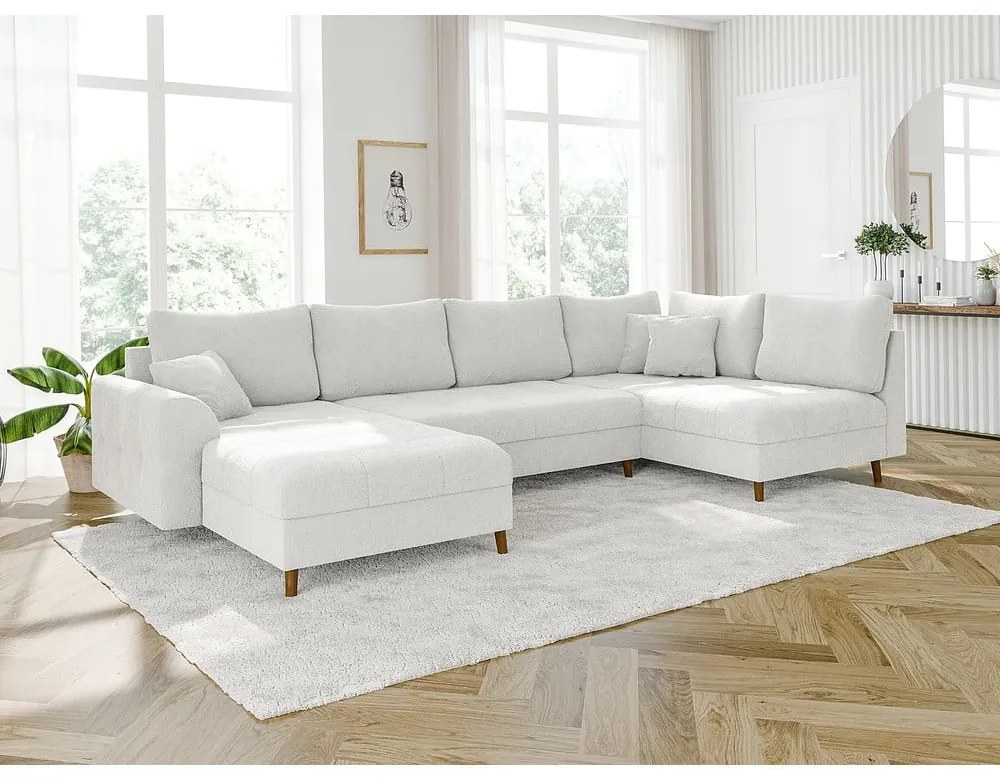 Divano angolare crema in tessuto bouclé (angolo sinistro/"U") Ariella - Ropez