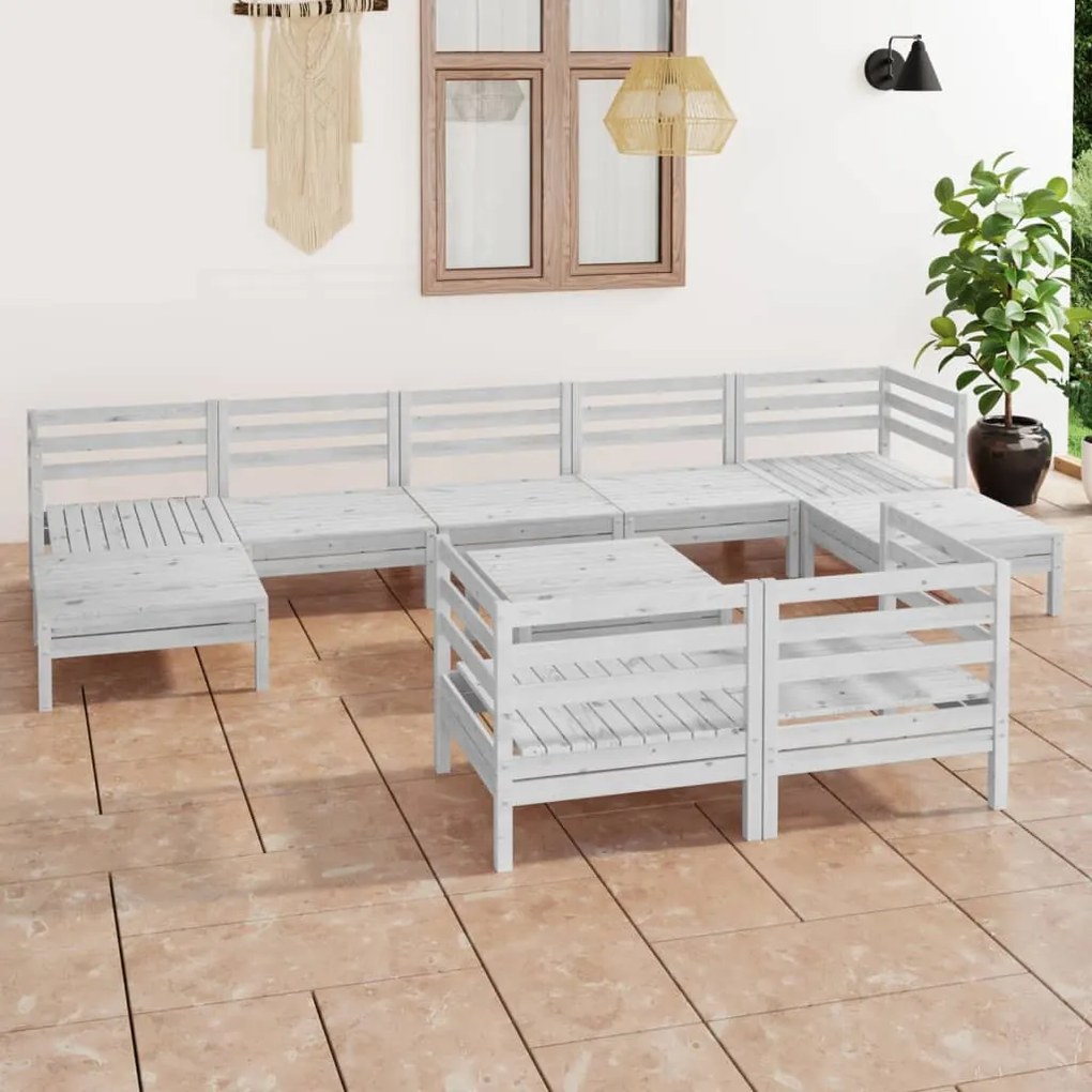 Set salotto da giardino 10 pz in legno massello di pino bianco