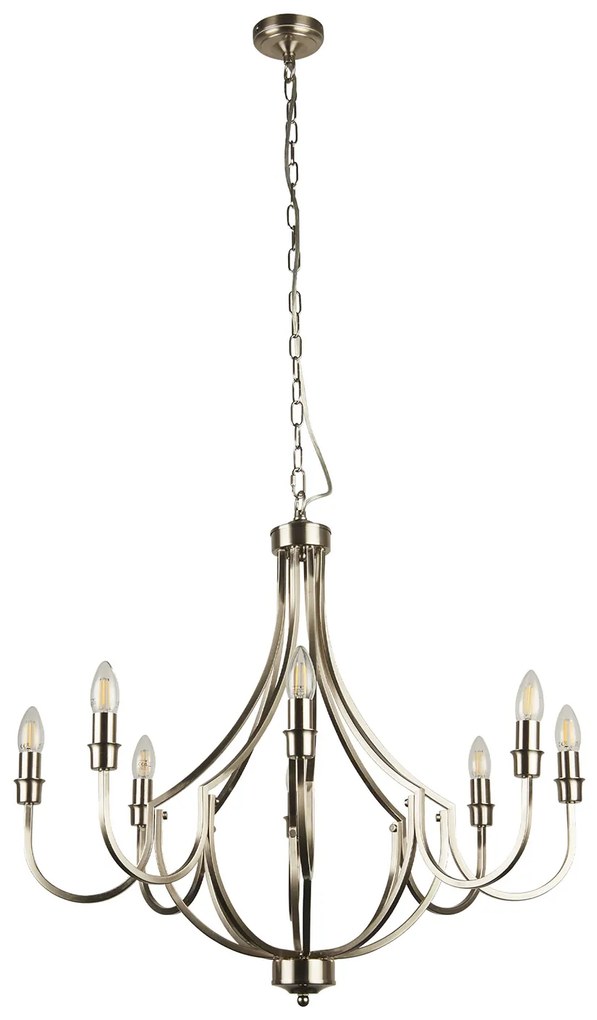 Lampadario Industrial-Nordico Loggia Acciaio Argento 8 Luci E14