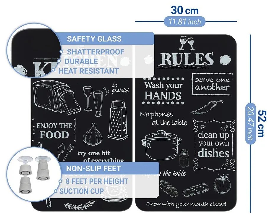 Coprifuoco in vetro temperato in set da 2 52x30 cm Kitchen Rules - Maximex