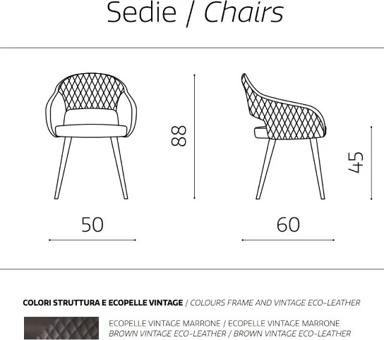 Sedia pranzo ecopelle Marrone - imbottita LIVING 2 sedie