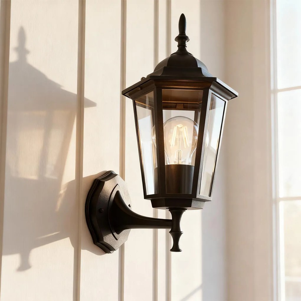 Applique Lanterna da Esterno IP54 E27 Nera - Serie TOSCA 1A