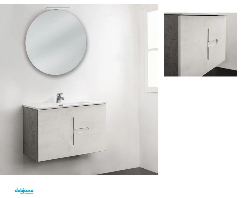 Mobile Bagno Sospeso "Smart 90" Composto Da Due Ante Finitura Stone White/Stone Gray