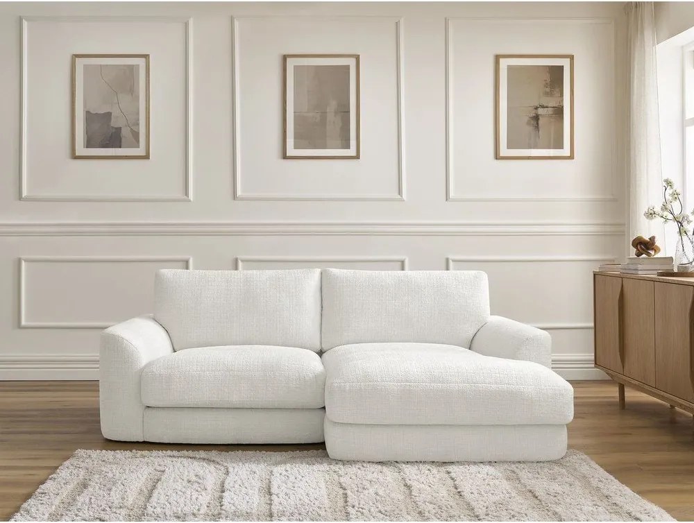 Divano angolare bianco (con penisola a destra/con chaise lounge) con rivestimento in ciniglia Leonore – Bobochic Paris