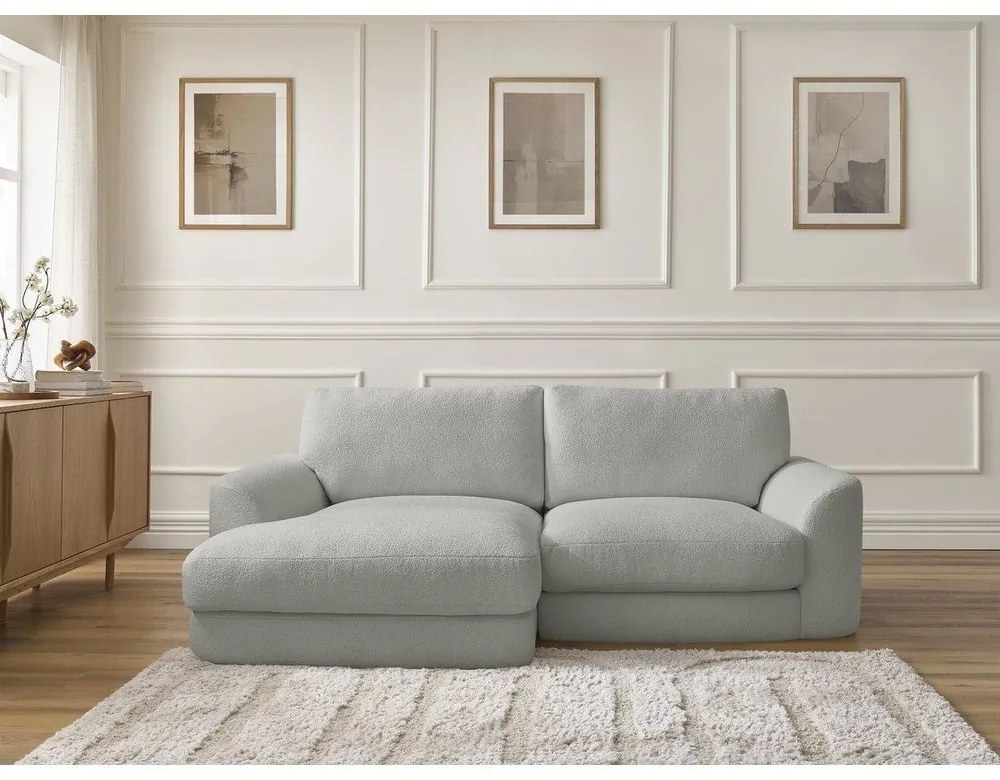 Divano angolare grigio chiaro (con penisola a sinistra/con chaise lounge) con rivestimento in bouclé Leonore – Bobochic Paris