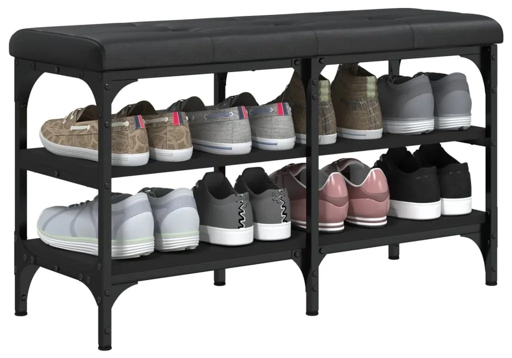 Panca porta scarpe nera 82x32x47 cm in legno multistrato