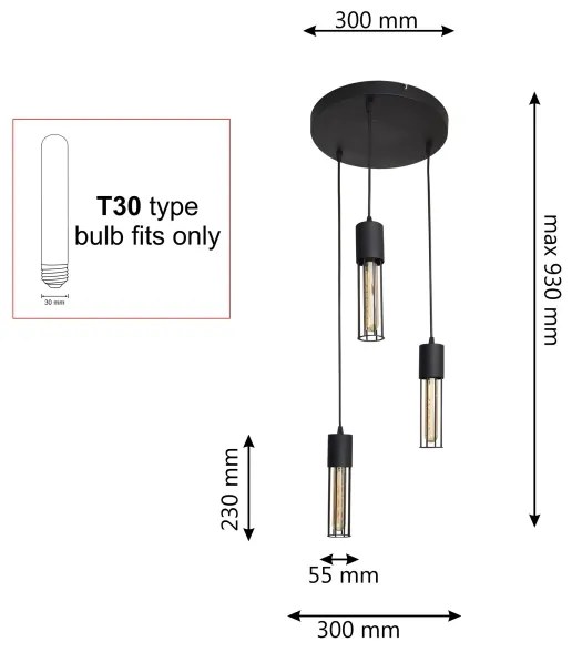 Lampadario a sospensione con filo MELODY 3xE27/15W/230V nero