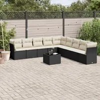 Set Divani da Giardino 10pz con Cuscini in Polyrattan Nero 3249625