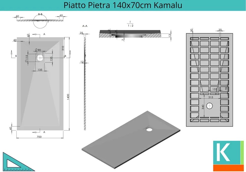 Piatto doccia 140x70 effetto pietra colore crema avorio - KAMALU