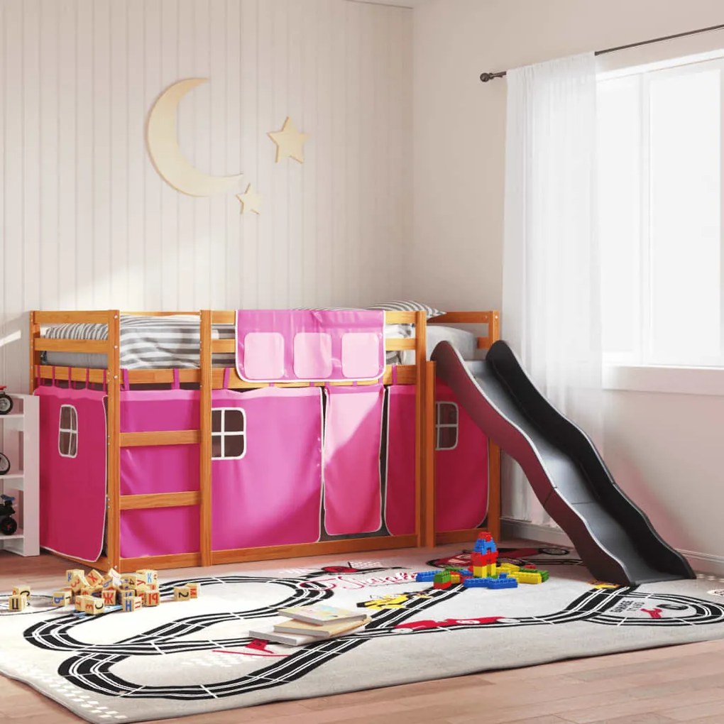 Letto A Castello Con Scivolo E Tende Rosa 90x200 Cm /
