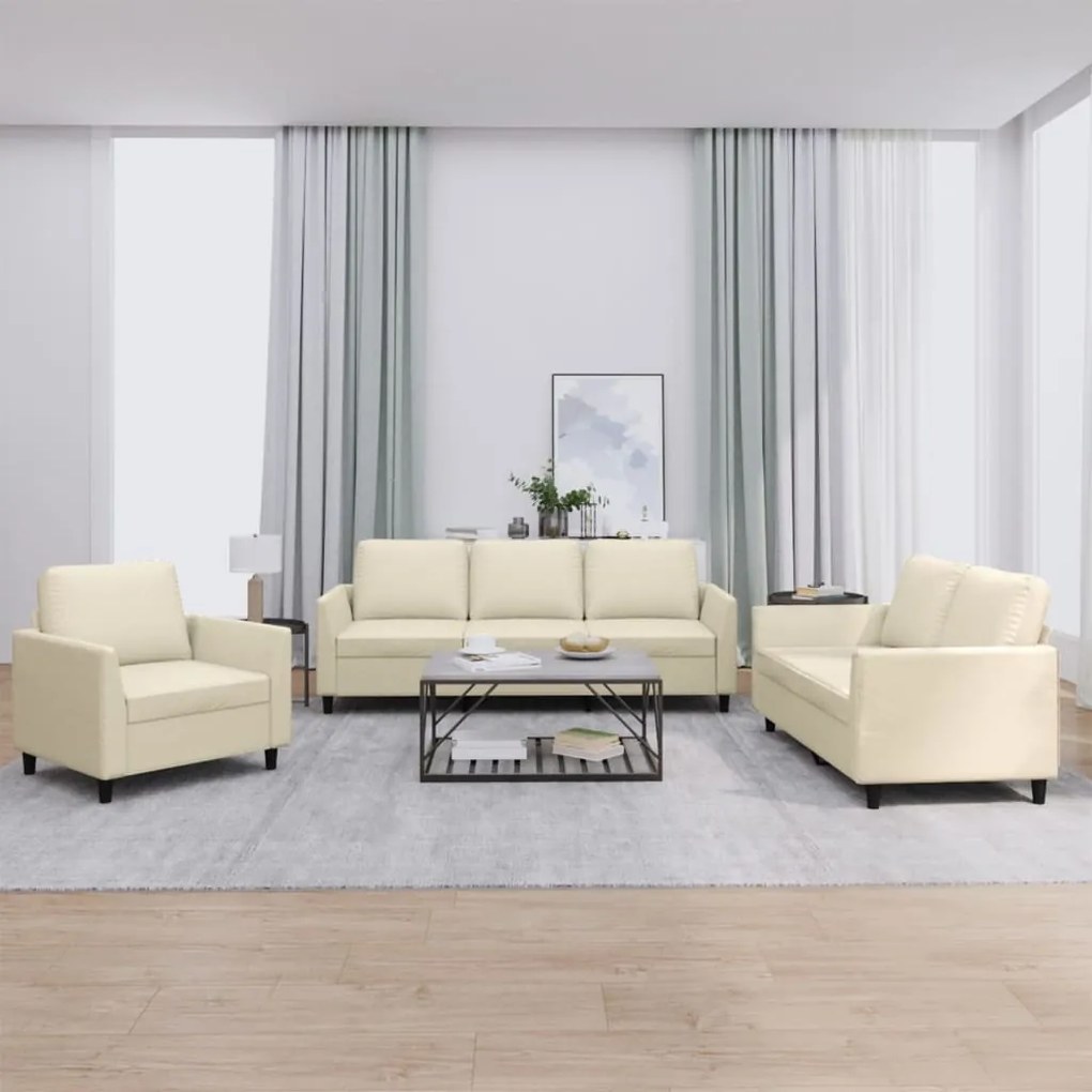 Set Di Divani 3 Pz Con Cuscini Crema İn Similpelle /