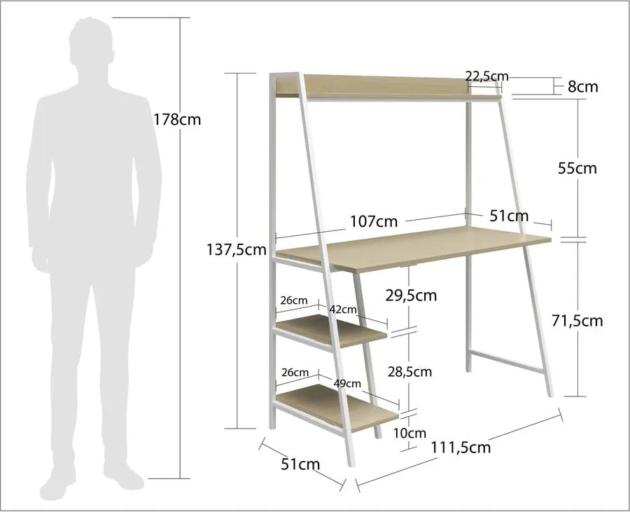 Scrivania a muro con piano effetto rovere 51x111 cm Bushwick - Novogratz
