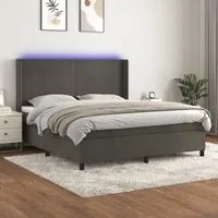 Letto a Molle con Materasso e LED Grigio Scuro 160x200 cm 3139452