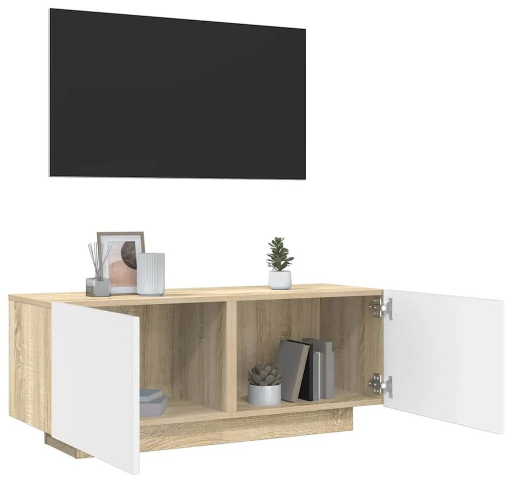 Mobile Tv Bianco E Rovere Sonoma 100x35x40 Cm Legno Multistrato /