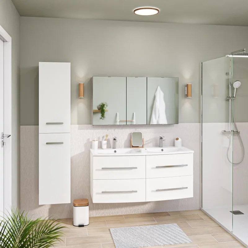 Lavabo a incasso rettangolare doppia vasca Perla L 122 x H 15.6 x P 50 cm in solid surface bianco lucido