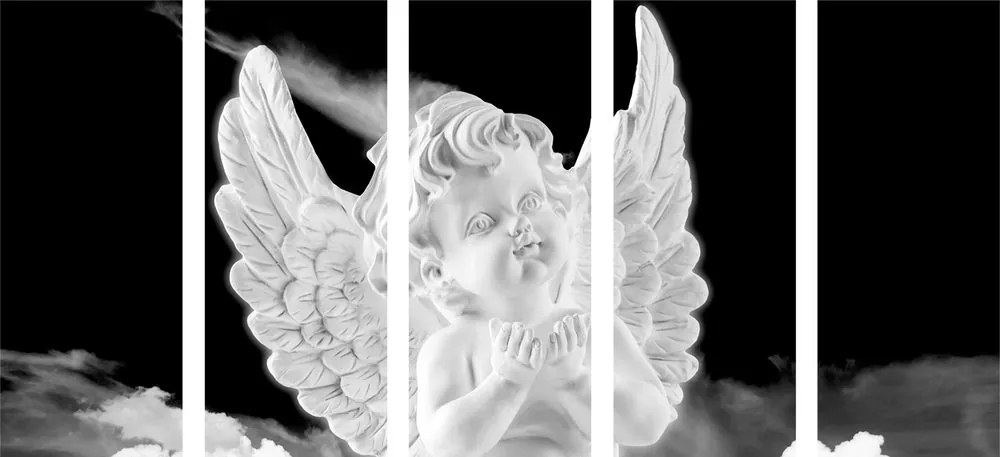 Quadri 5 pezzi – Angelo attento in bianco e nero nel cielo
