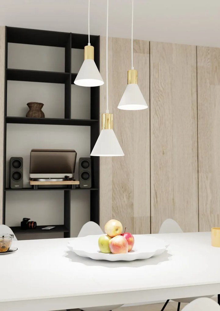 Lampada a sospensione in acciaio ROSA 3 nero/bianco e oro 3xE14