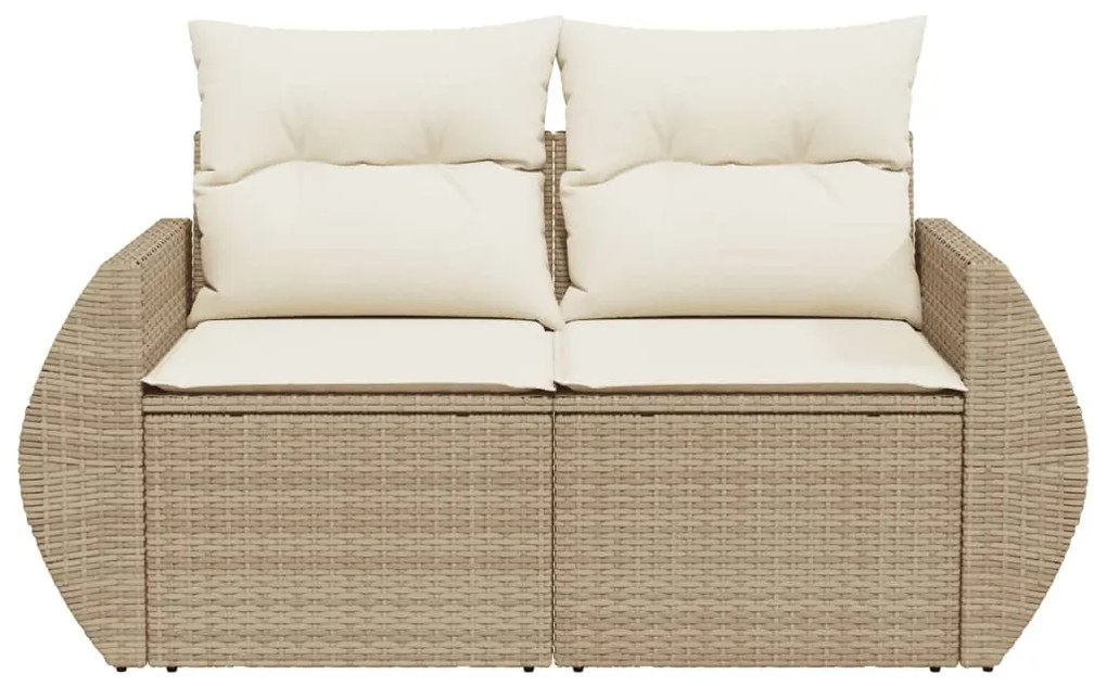 Divano da giardino con cuscini a 2 posti beige in polyrattan