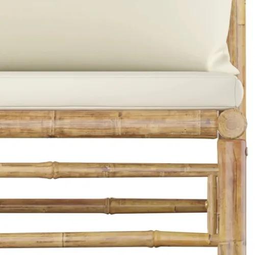 Set Salotto da Giardino 8pz con Cuscini Bianco Crema in Bambù
