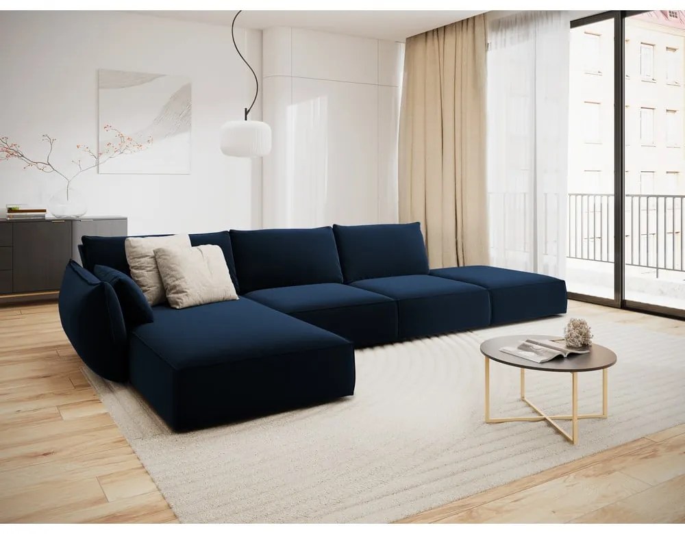 Divano angolare blu scuro (con penisola a sinistra/con chaise lounge) con rivestimento in velluto Vanda – Mazzini Sofas