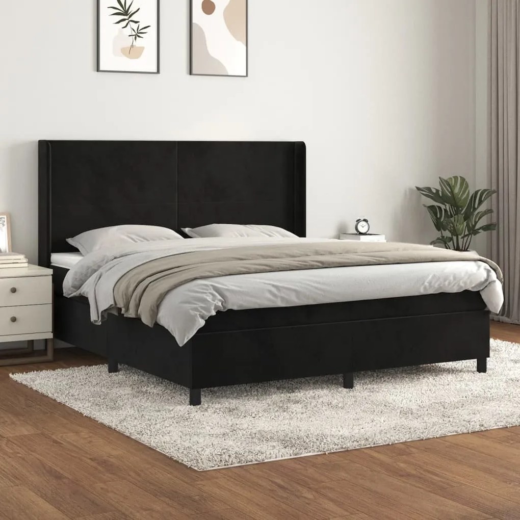 Giroletto A Molle Con Materasso Nero 160x200 Cm İn Velluto /