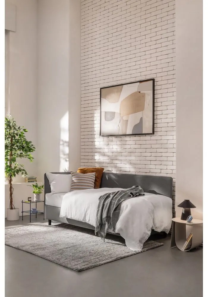 Letto singolo imbottito grigio con contenitore con materasso incluso 120x200 cm Avela – Bonami Selection