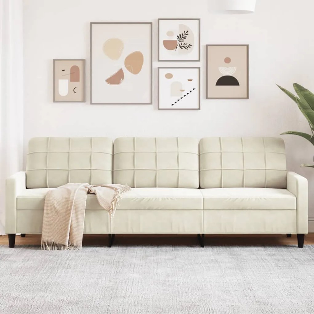 Divano A 3 Posti Crema 210 Cm İn Velluto /