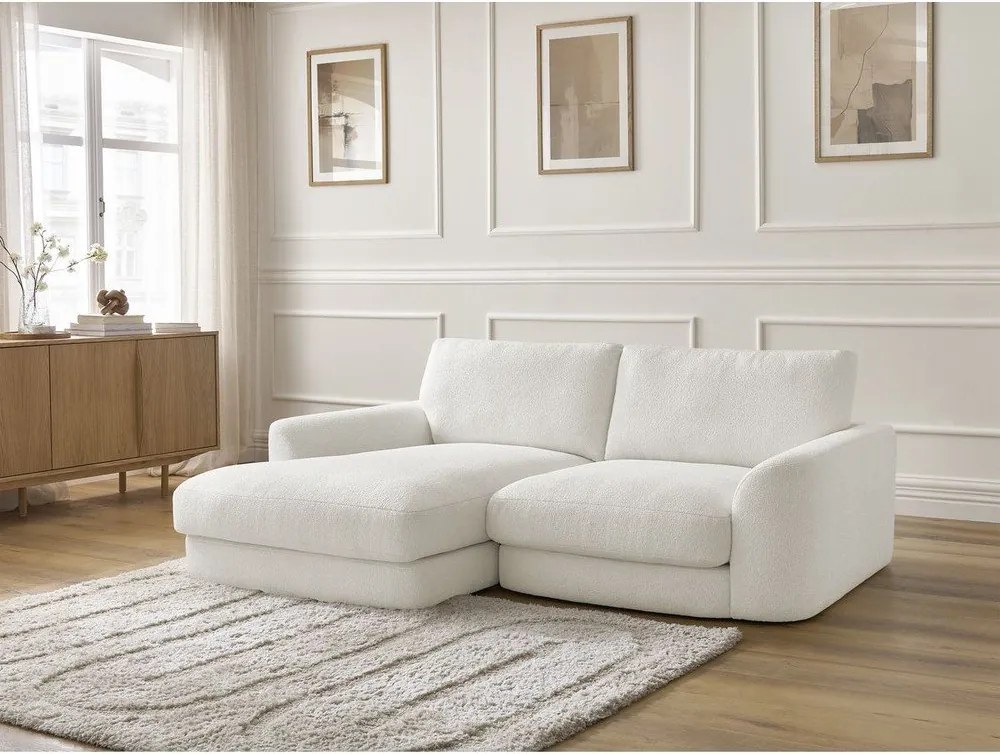 Divano angolare bianco (con penisola a sinistra/con chaise lounge) con rivestimento in bouclé Leonore – Bobochic Paris