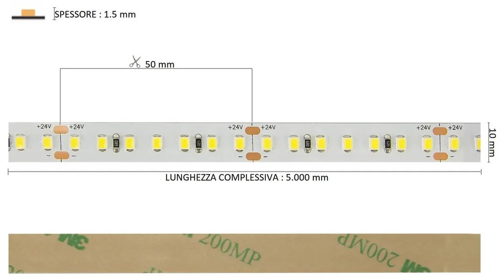 Striscia LED Professional 2835/140 - IP20 - 15W/m - 5m - 24V Colore Bianco Naturale 4.000K