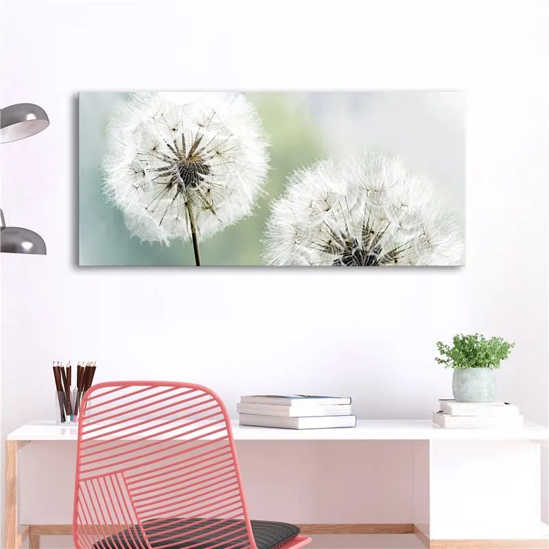 Quadro Fluffy Dandelions (1 Part) Green Wide  Colore Bianco, Dimensioni e Misure 100x45