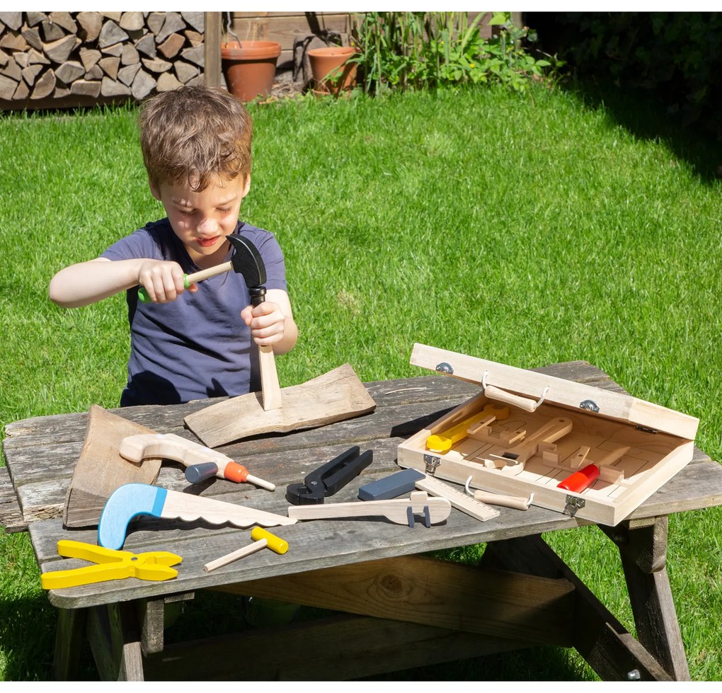 Valigetta in legno con attrezzi - 12 pezzi