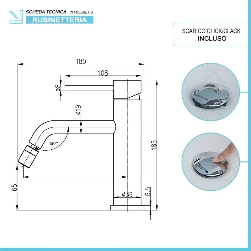 Set rubinetti lavabo bidet e doccia a due vie in acciaio inox Nuego