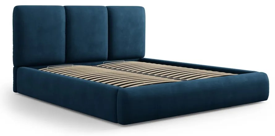 Letto matrimoniale imbottito blu scuro con contenitore a griglia 180x200 cm Brody - Mazzini Beds