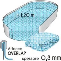 Liner Per Piscina A Forma Ovale 5,50 X 3,70 X H. 1,20 M Mosaico Azuro - Attacco Overlap - Spessore 0,30 Mm