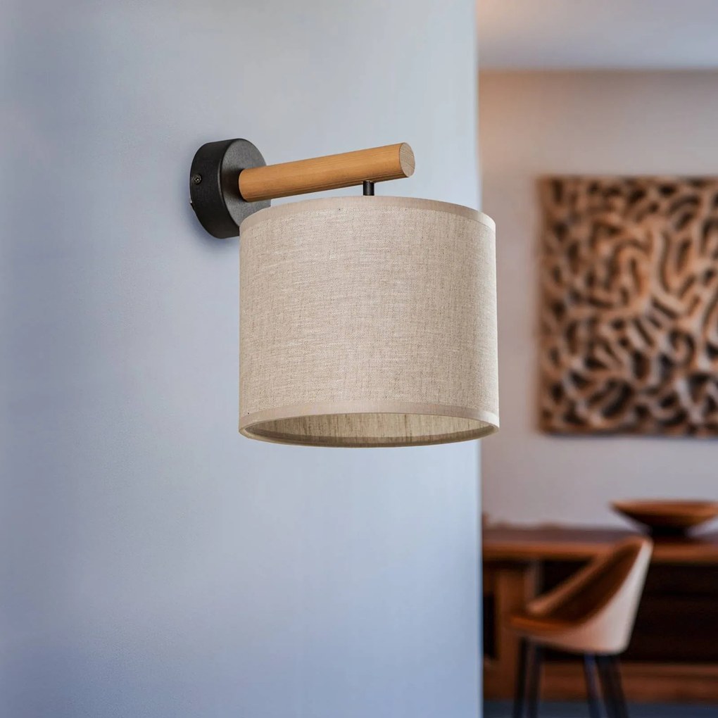 Applique Deva Nature, tessuto, legno Nature TK Lighting, dimmerabile, Legno chiaro, Soggiorno / Sala da pranzo, Legno, Scandinavo