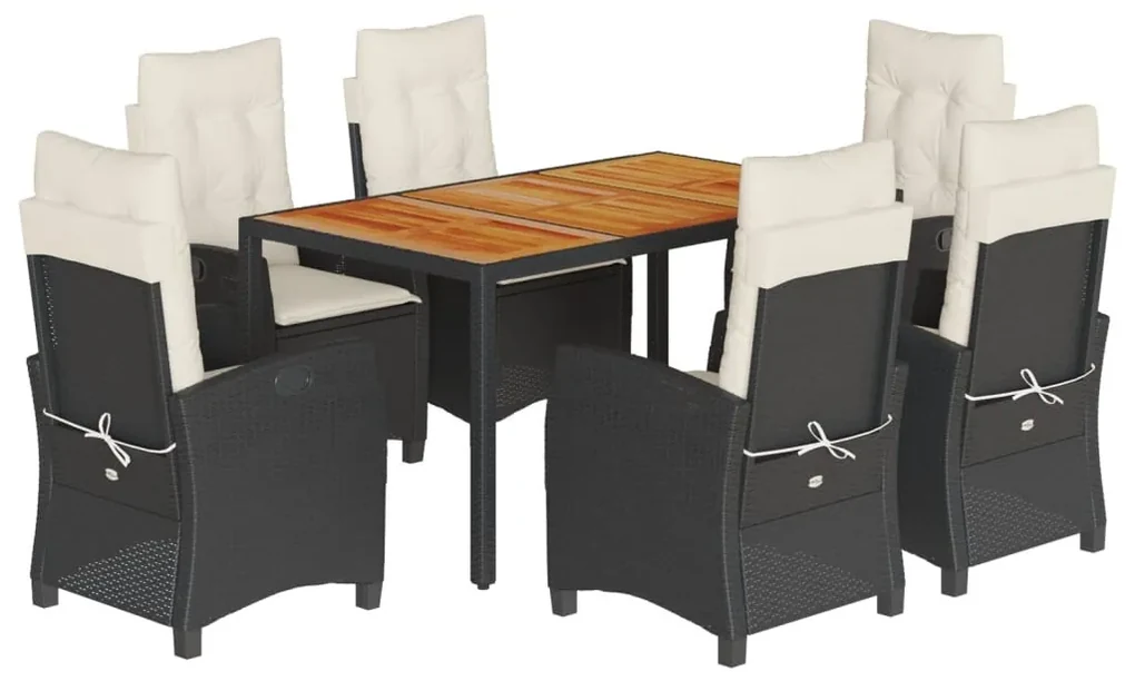Set da pranzo da giardino 7 pz nero con cuscini in polyrattan