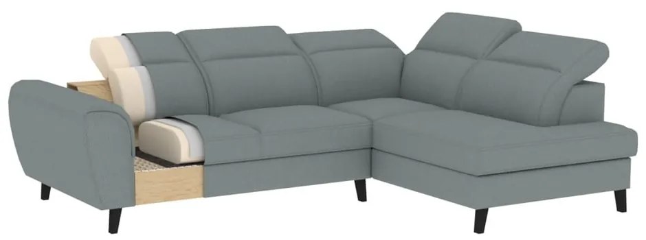 Divano angolare marrone chiaro allungabile/con contenitore (con penisola a destra/a L) e rivestimento in velluto Noble – ELTAP